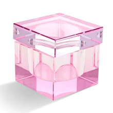 Square Crystal Glass Dappen Dish for Acrylic Nail Liquid with Stable Base and Easy Clean Pink Holder