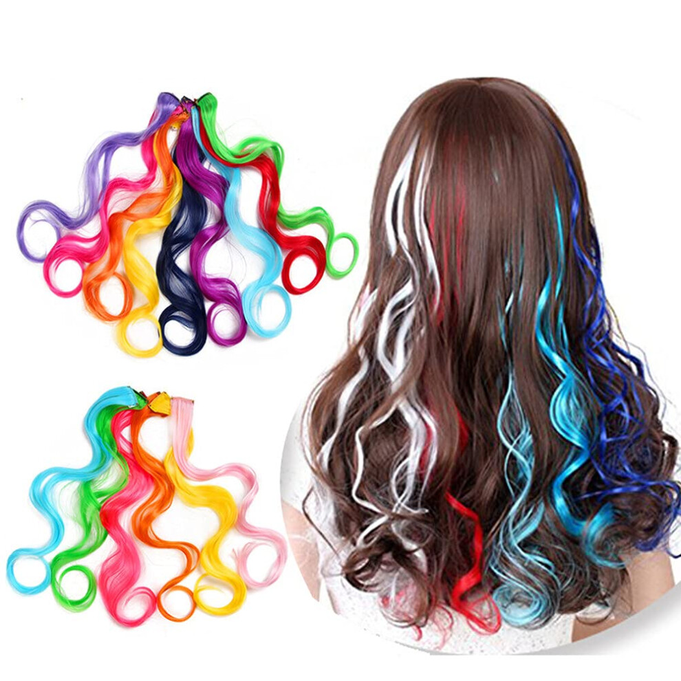 Unisex Hair Extensions Rainbow Clip In Synthetic Highlighted Curly One Piece For Instant Color Change