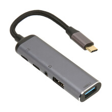 Hub USB C din aliaj de aluminiu cu mufă audio pentru căști, adaptor multiport USB 3.0 cu încărcare PD de 100 W, cu intrare pentru microfon și