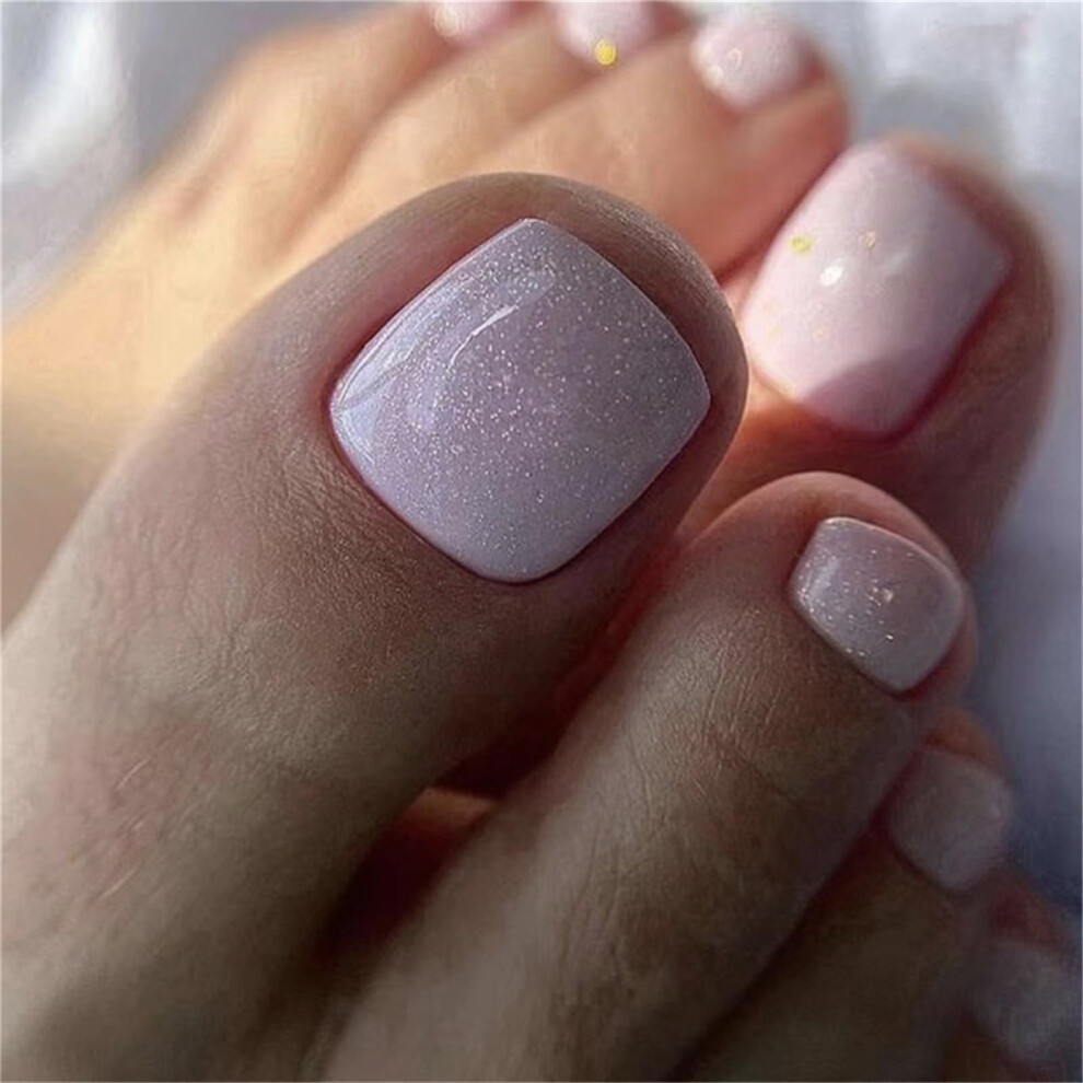24pcs Glitter Pink Press On Nails Set Full Coverage 12 Sizes Elegant False Nails for Women and Girls