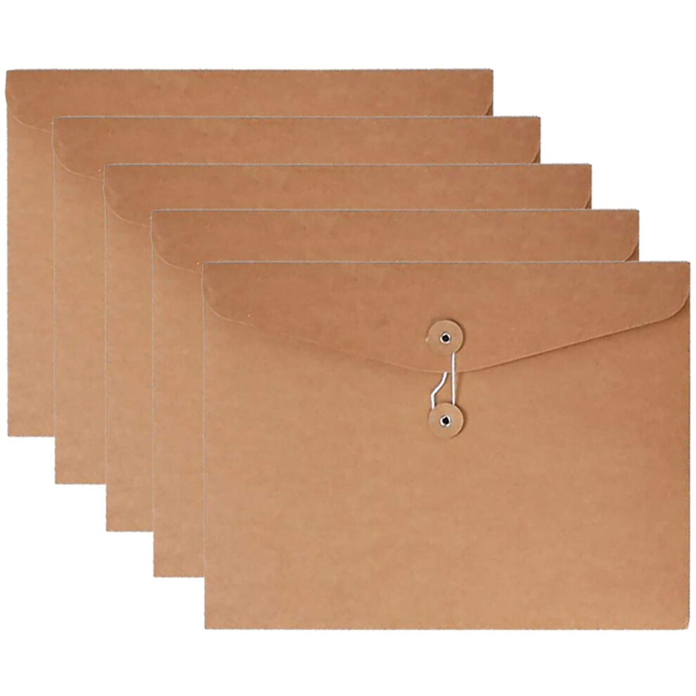String Envelope File Folders For A4 Letter Size, Durable Kraft Non Expansion Side-Loading Document Holder With Snap Button Closure, Project Pockets Fo 9176269920852