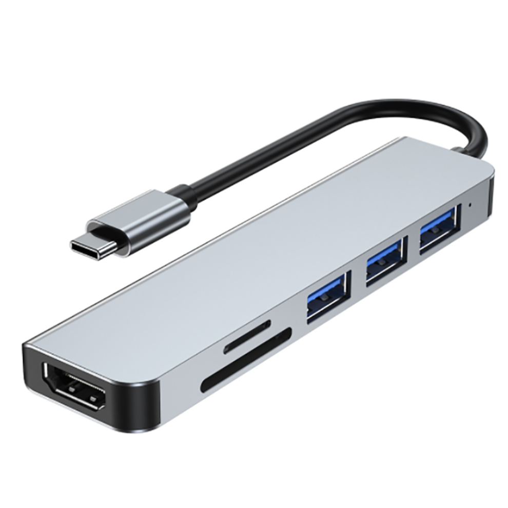 Multifunctional Hub, Superspeed Data Transfer Up To 5Gbps Portable Aluminum Alloy Adapter For Laptop, Desktop, And More, Space 11.1*2.8*1.1Cm Gray 9012494676679