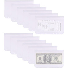 Organiseur de billets avec pochettes étanches en PVC, lot de 12, 6 compartiments, matériau translucide, fermetures éclair lisses pour protéger
