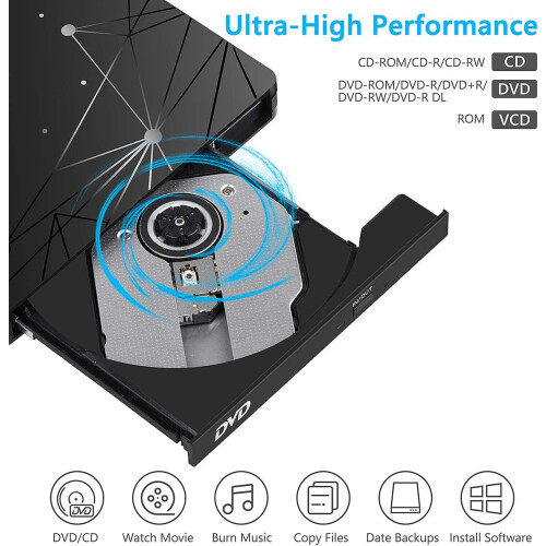 Εξωτερική μονάδα DVD υψηλής ταχύτητας USB 3.0, προηγμένη τεχνολογία εγγραφής, 1