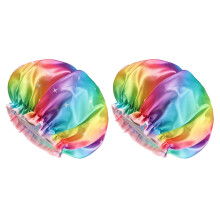 2Pack Double Layer Waterproof Shower Cap for Women, Large Adjustable Hair Cover for Long Thick Hair, Rainbow and Starshine