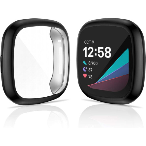 Capa protetora compatível com Fitbit Sense Versa3, capa com película protetora de tela de alta transparência e resistente a arranhões, fácil de 2