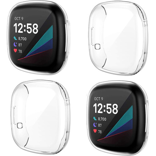 Screen Protector for Fitbit Sense/Versa 3, 3D Arc Edge Soft TPU Bumper Case Offers Full Coverage Protection, Easy Install Scratch Resistant Smartwatch