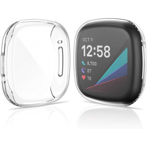 Capa protetora compatível com Fitbit Sense Versa3, capa com película protetora de tela de alta transparência e resistente a arranhões, fácil de 1