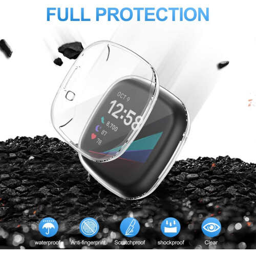 Screen Protector for Fitbit Sense/Versa 3, 3D Arc Edge Soft TPU Bumper Case Offers Full Coverage Protection, Easy Install Scratch Resistant Smartwatch 2