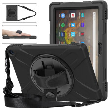 Robuuste, schokbestendige beschermhoes voor Amazon Fire HD10 2021, met op maat gemaakte uitsparingen en afneembare schouderriem, de ideale metgezel