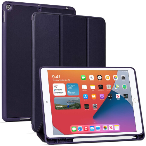 Capa protetora completa para iPad, capa fina de TPU com suporte inteligente e função Wake/Sleep para modelos de 10,2 polegadas, parte traseira em