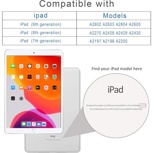 Capa protetora completa para iPad, capa fina de TPU com suporte inteligente e função Wake/Sleep para modelos de 10,2 polegadas, parte traseira em 1