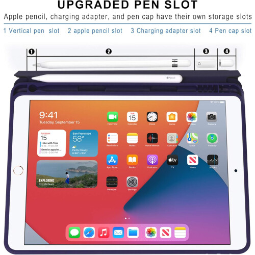 Capa protetora completa para iPad, capa fina de TPU com suporte inteligente e função Wake/Sleep para modelos de 10,2 polegadas, parte traseira em 2