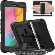 Robuuste beschermhoes voor de Samsung Galaxy Tab A8.0" 2019, schokbestendige, stevige cover met schermbeschermer, multifunctionele draagriem en