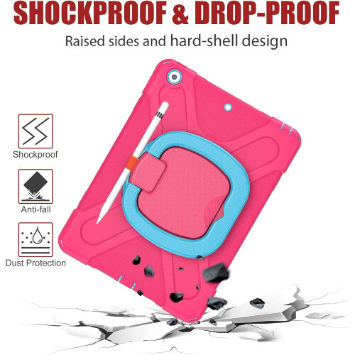 Capa híbrida de silicone à prova de choque para iPad de 10,2 polegadas (9ª/8ª/7ª geração), rosa-azulada, suporte giratório 360, proteção 1