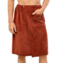 Men's Bath Towel Wrap with Adjustable Straps and Pocket, Soft Quick Dry Shower Wrap Brown