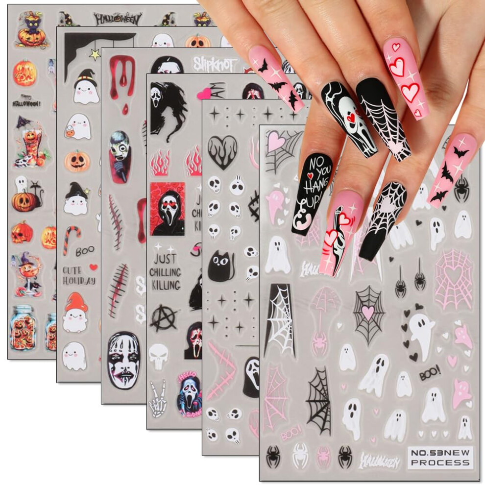 Halloween Nail Stickers 6 Sheets 3D Ghost Pumpkin Bat Vampire SelfAdhesive Nail Art Decals