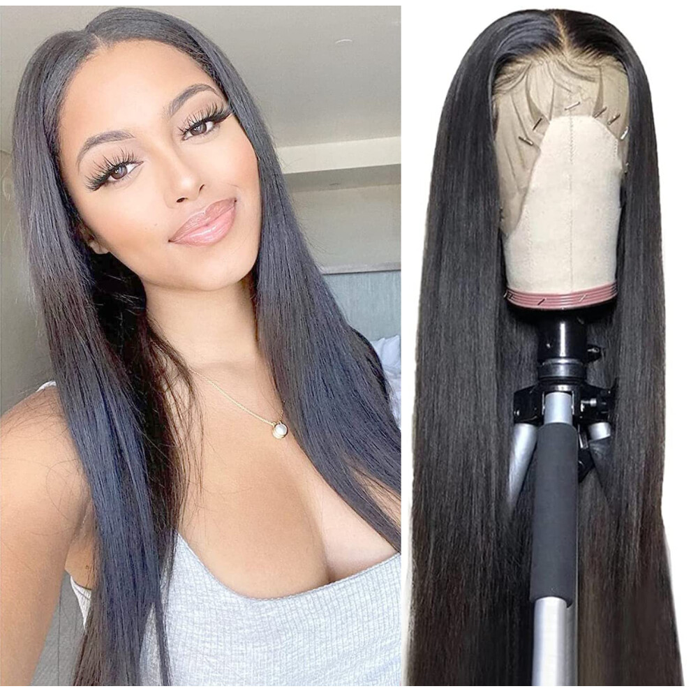Unisex 13X4 Lace Front Wig 150% Density Straight Brazilian Human Hair Natural Hairline Pre Plucked
