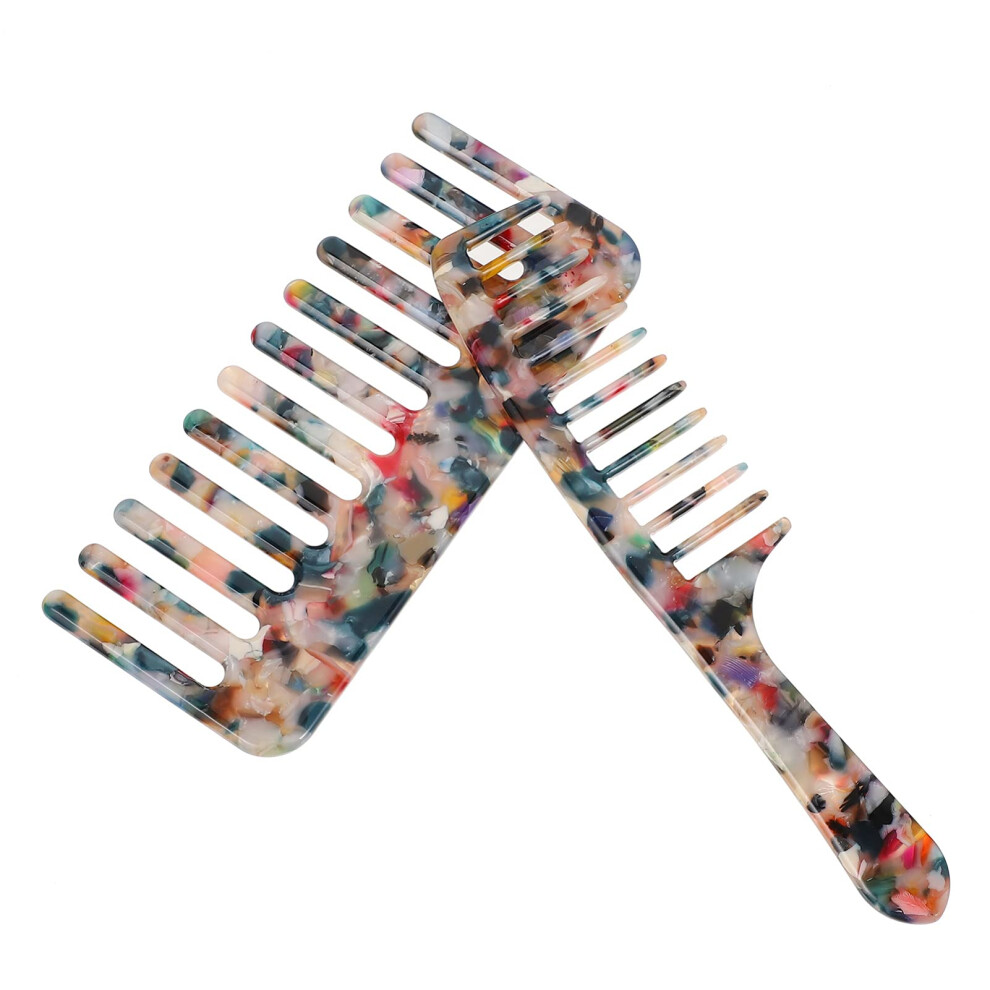 Unisex 2Pcs Tortoise Shell Wide Tooth Comb Set, Celluloid Acetate Detangling Hair Comb For Gentle Hair Care