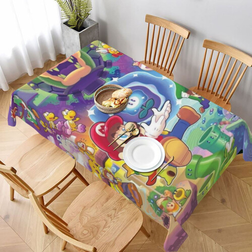 Mario Rectangular Tablecloth Water Resistance Antiwrinkle Spillproof Soft Fabric Table Cloth 60"X90"