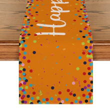 Chemin de table orange à pois « Joyeux anniversaire » (13 x 60 pouces)