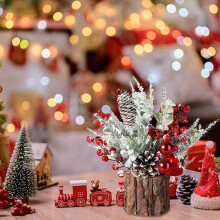 Ofertas de otoño de Fankiway: Árbol de Navidad artificial con adornos, piñas, piñas, bayas, ideal para mesa, fiestas, interiores y exteriores.