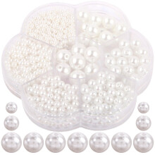 Mizh1Box of Imitation Pearl Beads Glossy Polished Round Loose Beads Jewelry Craft Making Supplies