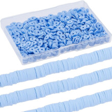 1 Schachtel mit über 1000 Stück 6 mm hellblauen Heishi-Tonperlen, runde, flache Polymer-Scheiben-Vinyl-Abstandshalter, lose Perlen für die