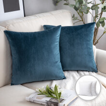 Phantoscope Soft Silky Velvet Series Square Decorative Throw Pillow Cusion for Couch, 22" x 22", Dark Blue, 2 Pack