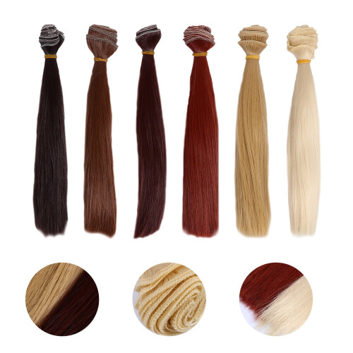 Kit com 6 mechas de cabelo sintético liso para confecção de perucas de boneca. 1