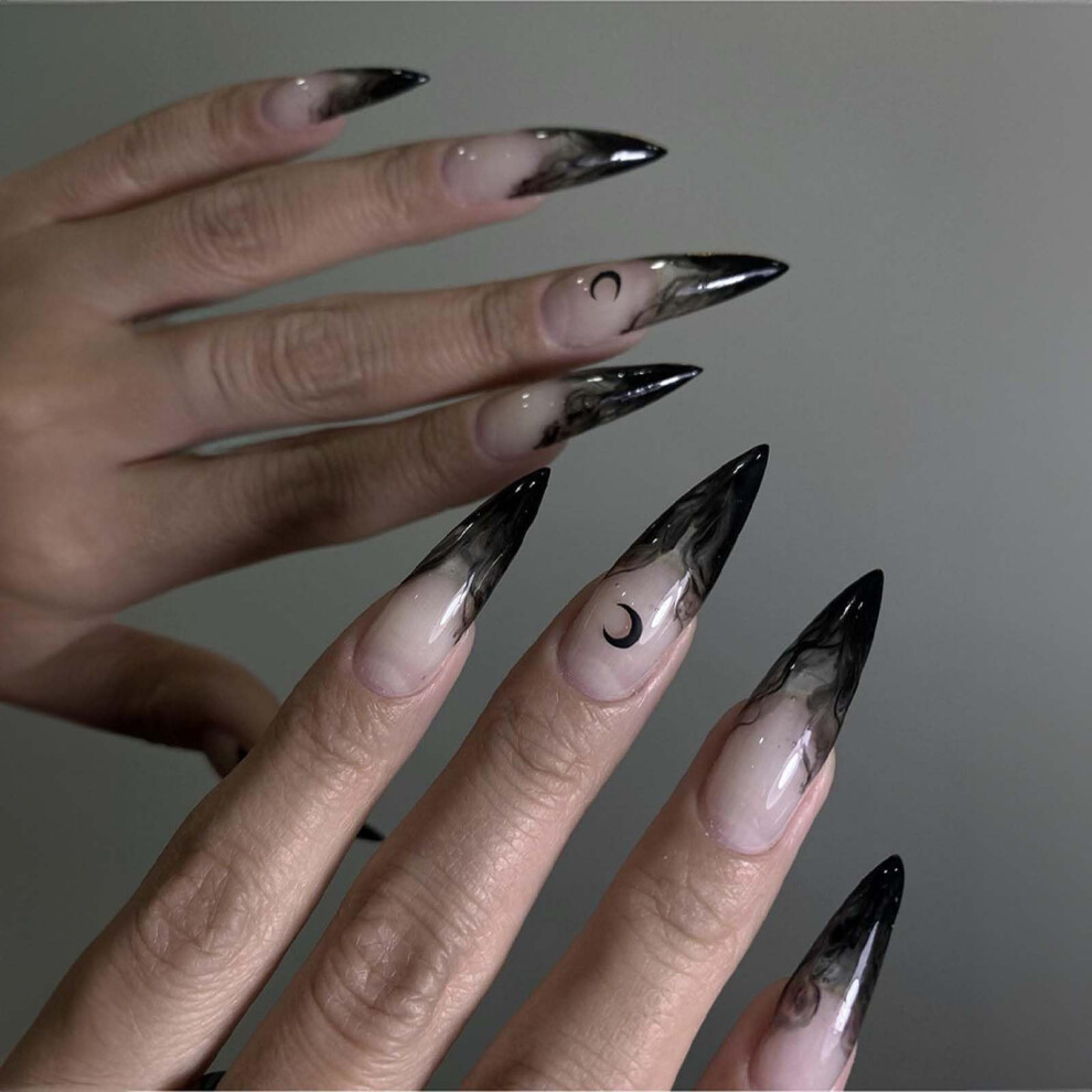 Halloween Press On Nails with Ghost Design, Easy Apply, Reusable Durable Fake Nails for Instant Style