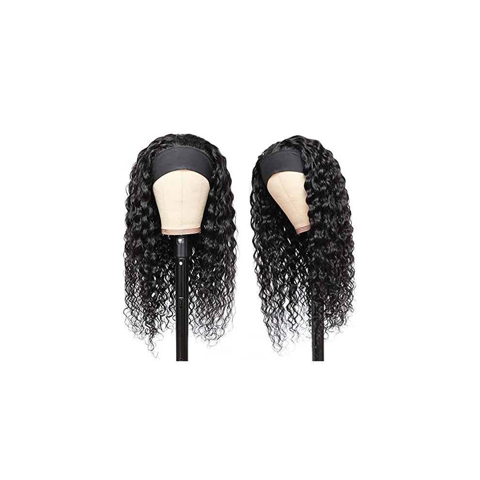 22 Inch Water Wave Headband Wig Human Hair Brazilian Virgin Curly No Lace Glue Beginner Friendly