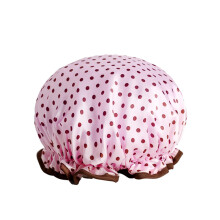 Waterproof Double Layer Shower Cap for Women Adjustable Fit Hair Protection Pink Dots