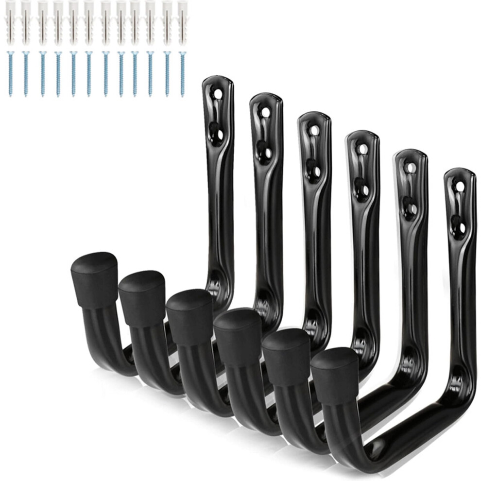 6Pcs Heavy Duty Iron J Hooks Wall Mount Storage For Garage Tools, Bike, Ladder, Garden Equipment 9365369148482