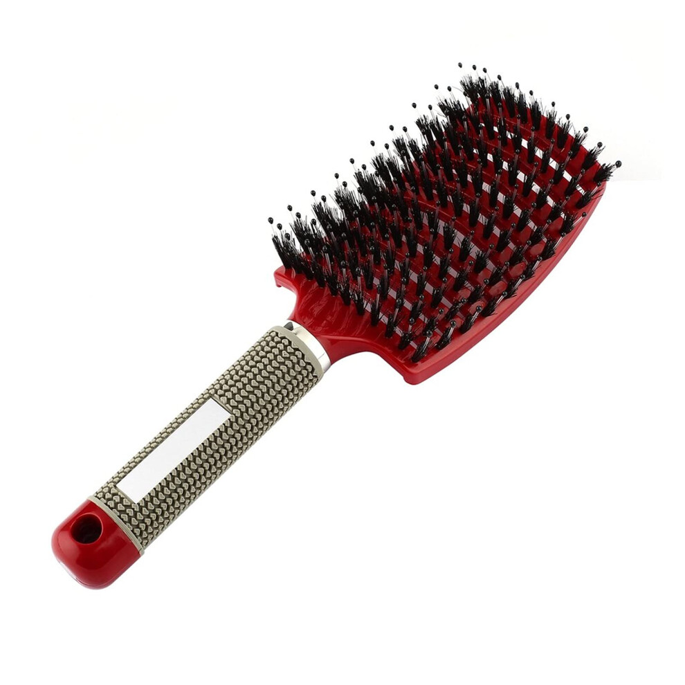 Red Hair Detangling Brush With Bristle And Nylon For Wet Curly Hair, Gentle Scalp Massage,