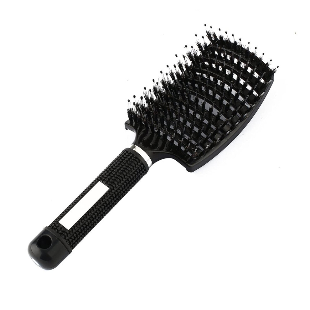 Black Detangling Hair Brush With Bristle And Nylon For Wet And Curly Hair, Gentle Scalp Massage,