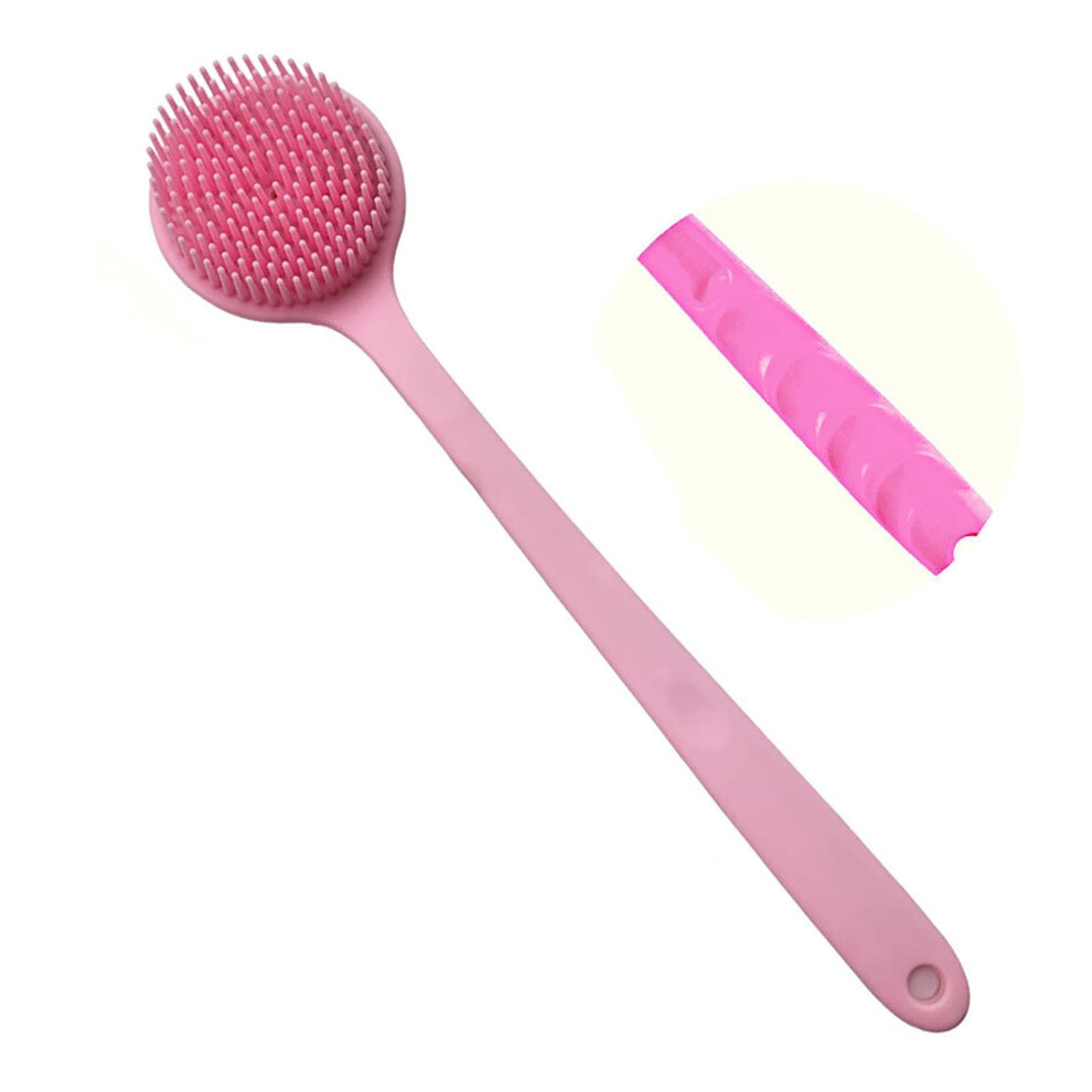 Pink Bath Brush With Long Handle Reach, Gentle Exfoliating Bristles, Back Scrubber For Shower,
