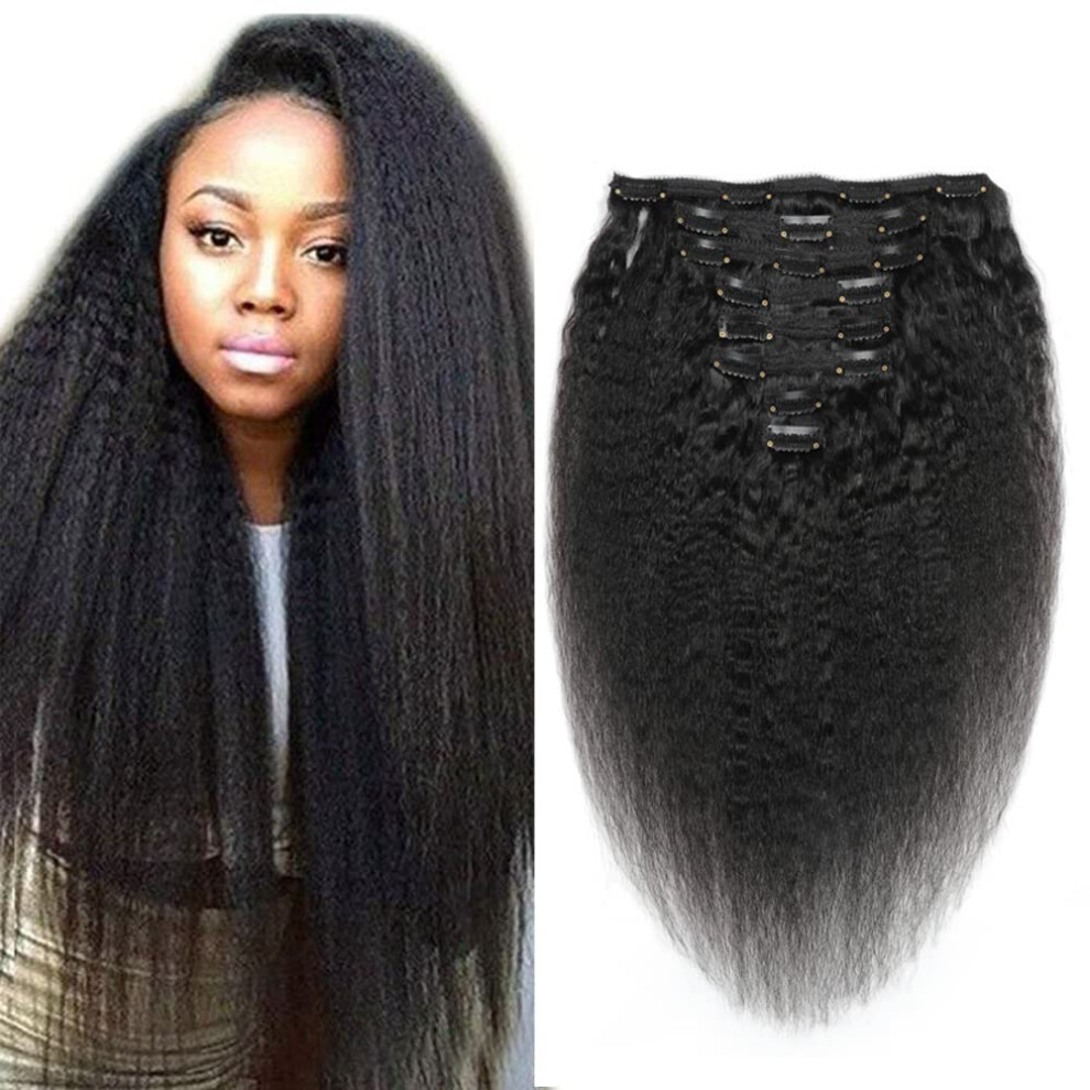 Kinky Straight Clip In Human Hair Extensions 16 Inch 120g Double Weft Natural Black Virgin Hair