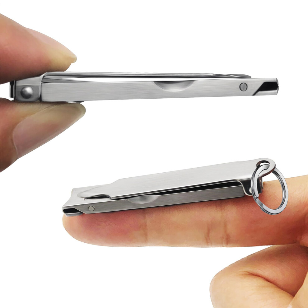 Ultra Thin Folding Nail Clippers with Keychain, Compact Stainless Steel Cutter with Nail File