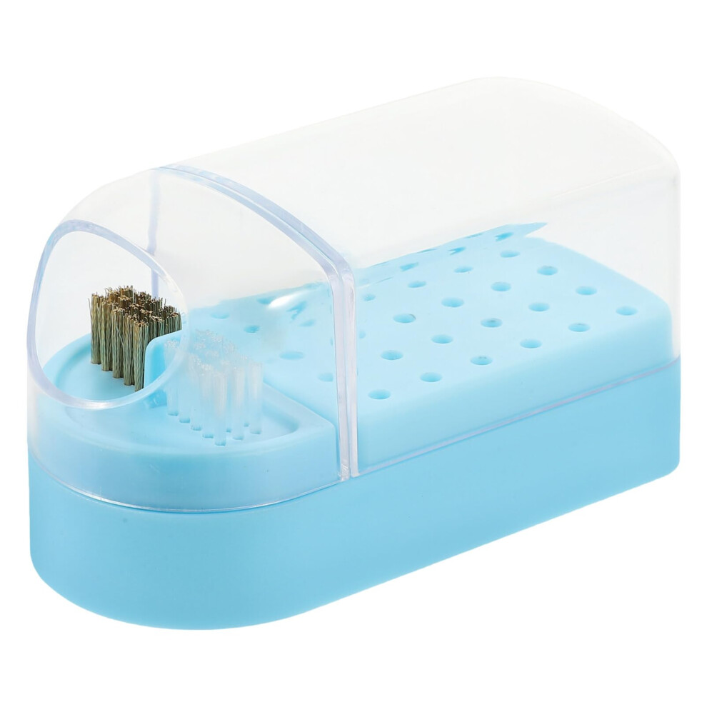 Blue Nail Drill Bit Organizer 30Slot Transparent Storage Box With Cleaning Brush For Salon And Home