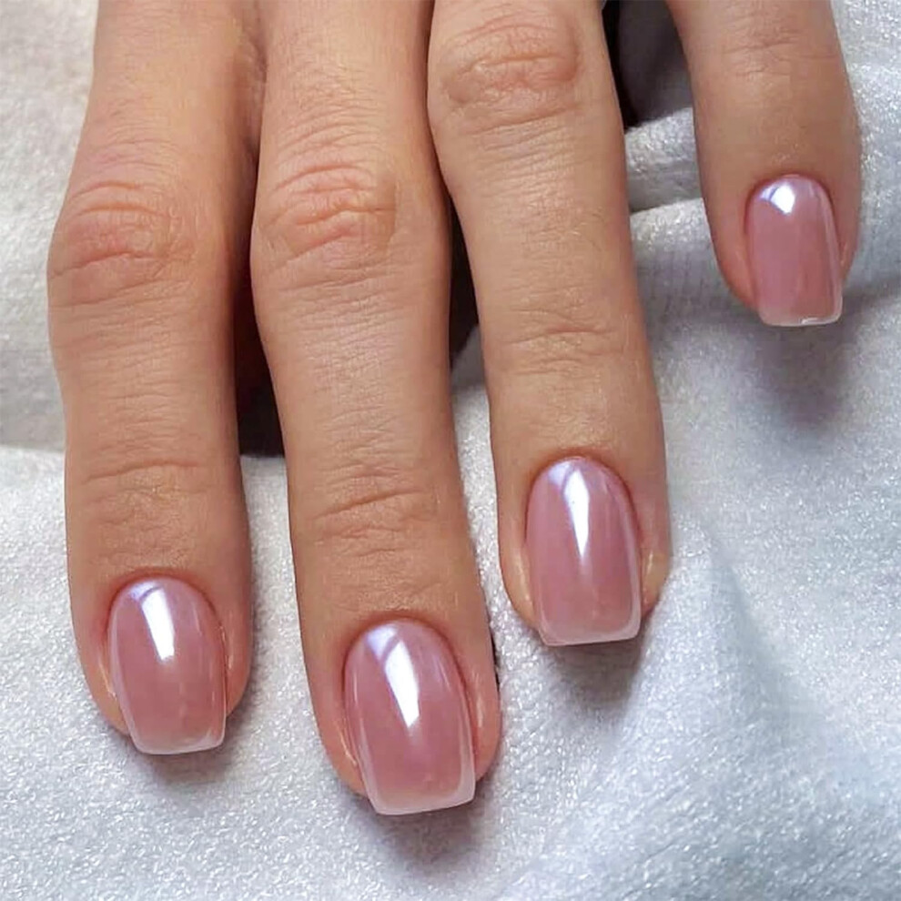 Pink Chrome Press On Nails Square Acrylic Fake Nails with Glue Iridescent Purple Complete Kit