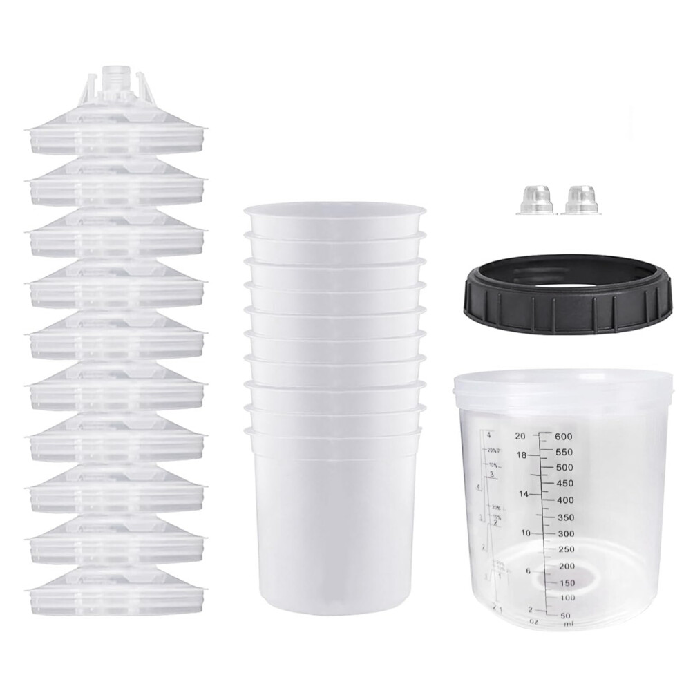 Disposable Paint Gun Cup Kit With 10 Liners, 10 Lids With Strainer, 600Ml Mixing Cup For Hvlp Spray Guns 9099447065919