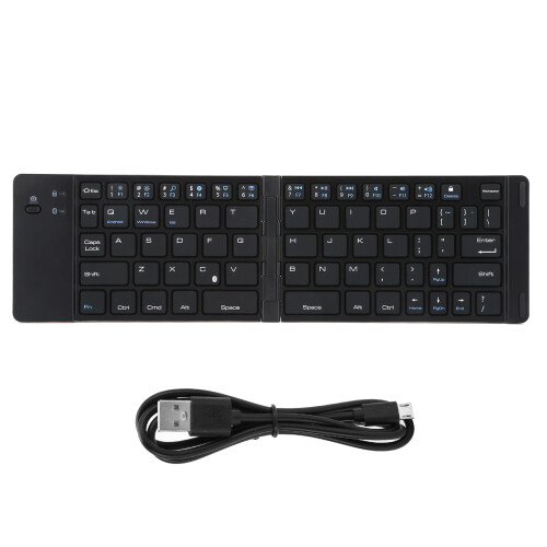 Foldable Bluetooth Keyboard, Stand Holder for iOS Android Windows Mac, Rechargeable Ultra Slim Mini Keyboard, Elegant Style