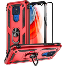 Motorola Moto G Play 2021 Hülle, stoßfeste Schutzhülle in Militärqualität mit Ständer und Displayschutzfolie aus gehärtetem Glas, geeignet