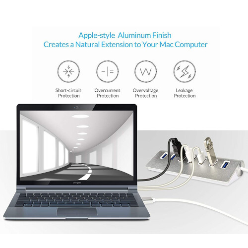 Διανομέας USB 7 θυρών αλουμινίου 3.0, Μεταφορά δεδομένων υψηλής ταχύτητας έως 5 Gbps, 2