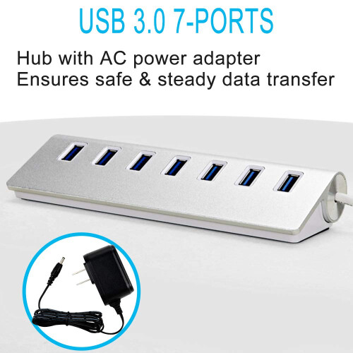 Διανομέας USB SuperSpeed από αλουμίνιο, 7 θύρες USB3.0 για φορητό υπολογιστή, υπολογιστή, 2