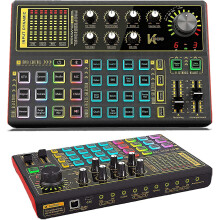 Meascthóir Fuaime le haghaidh Karaoke, Podchraoltaí, agus Cearrbhachais, le 12 Mhód, 20 Éifeacht Fuaime, agus Soilsiú Dinimiciúil LED, Cárta