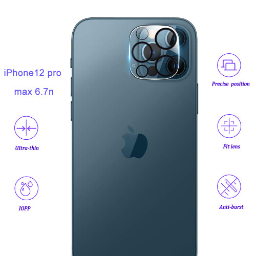 Película protetora de lente de câmera Ultra HD, compatível com capas, em vidro temperado para iPhone 12 Pro Max (6,7 polegadas) 5G. Solução 2
