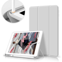 Hoes voor iPad 9e generatie 10,2 inch met ingebouwde penhouder, drievoudige standaard, slanke en lichtgewicht smartcover met transparante achterkant