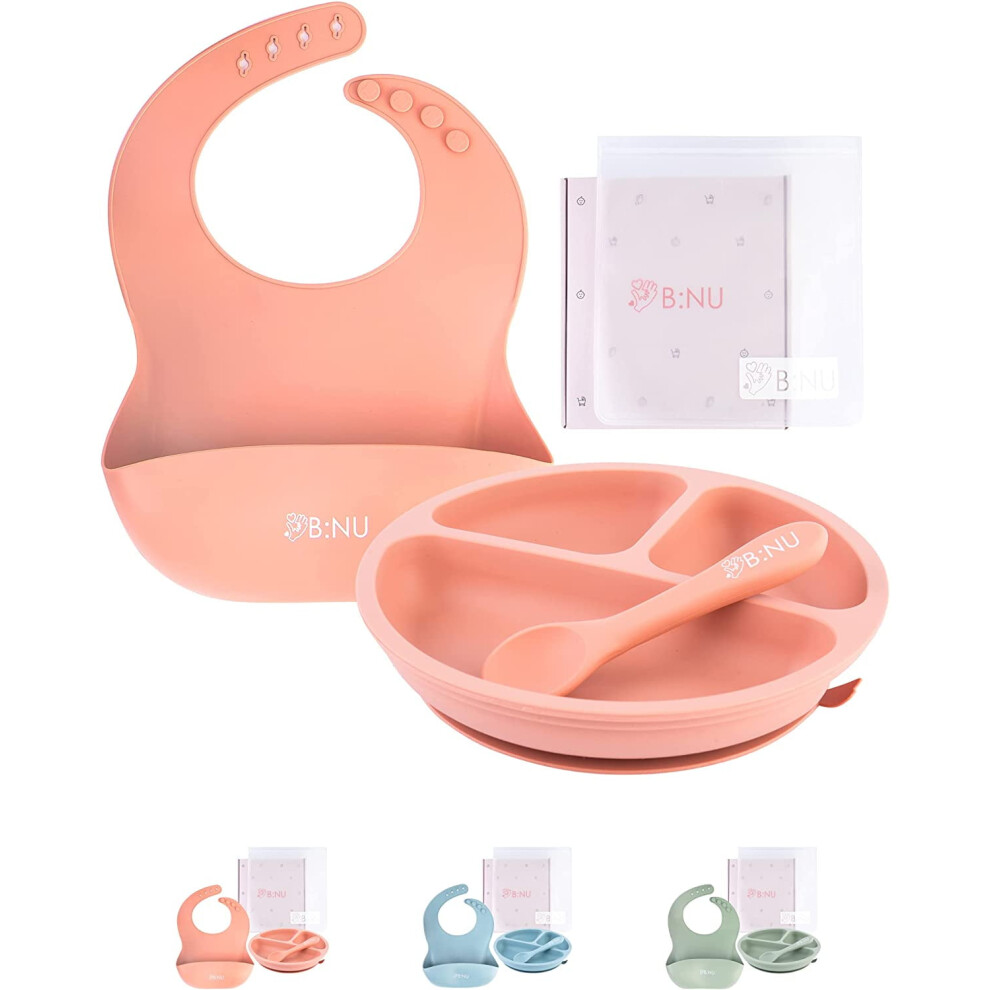 Silicone Baby Feeding Set, Strong Suction Divided Toddler Plates, Easy to Clean Health-safe Food-grade Silicone Utensils, Independent Feeding for Baby